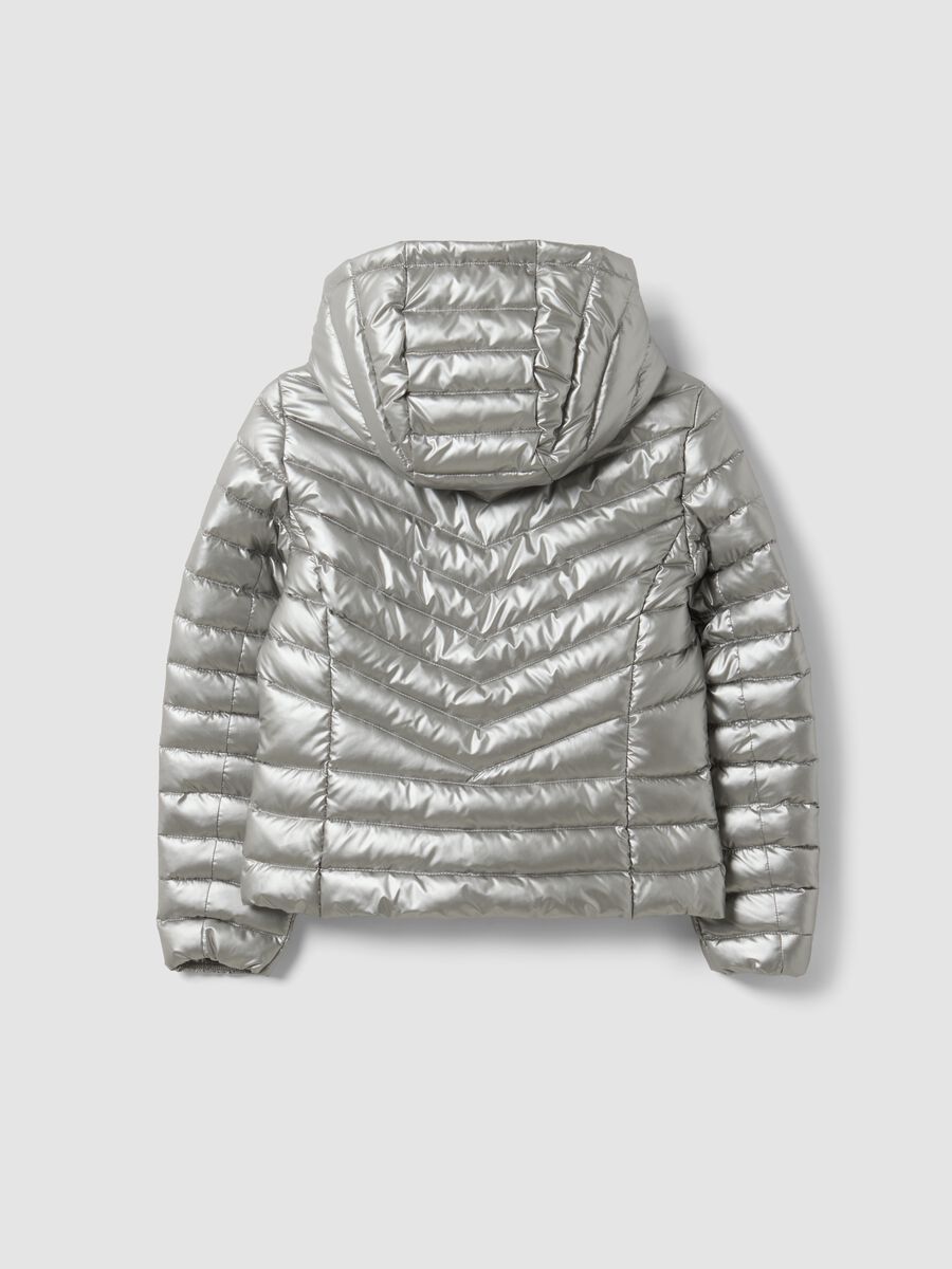 Grey ultralight padded jacket with hood and zip for girls_5