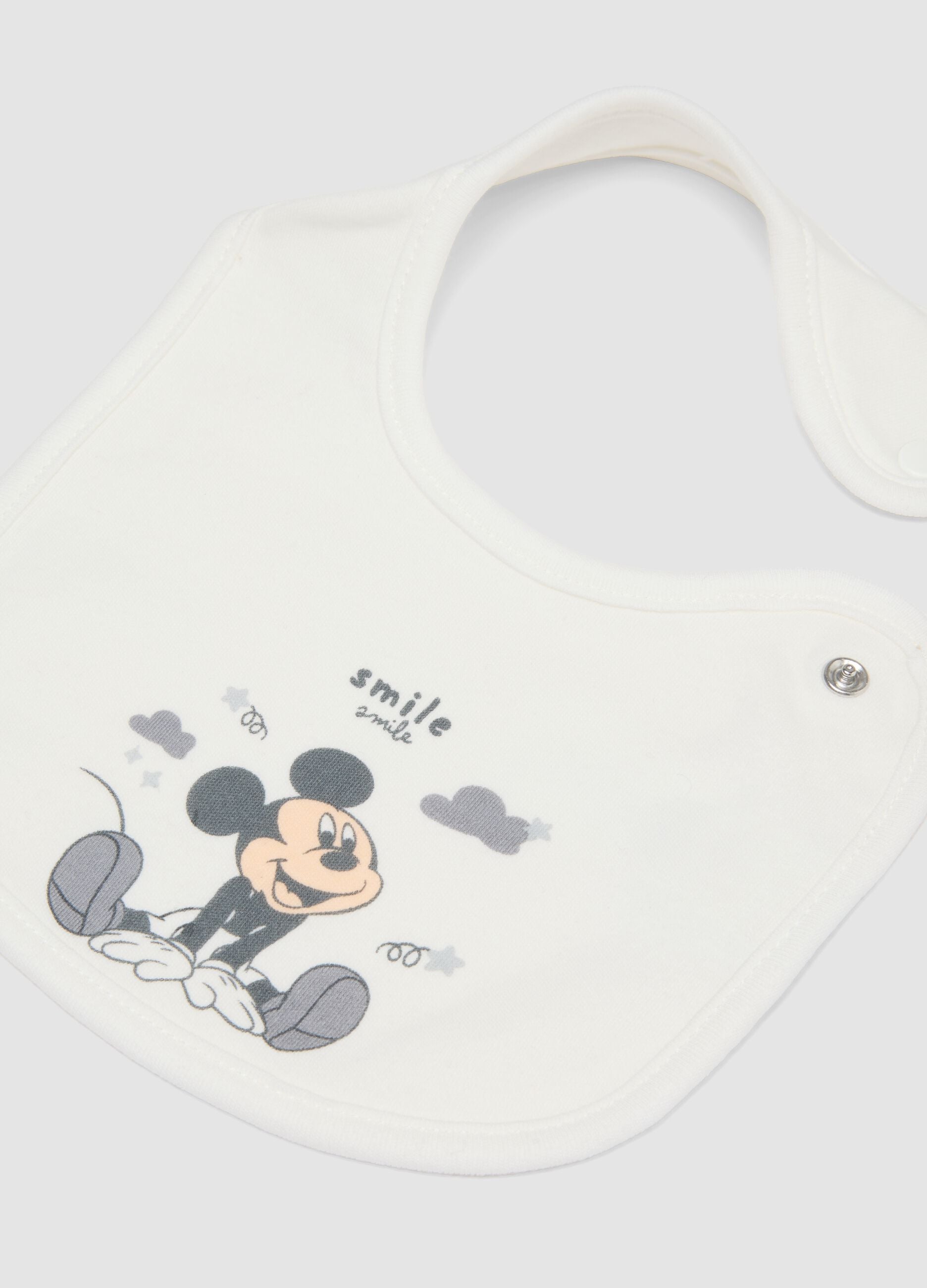2-pack of white organic cotton bibs with Mickey print