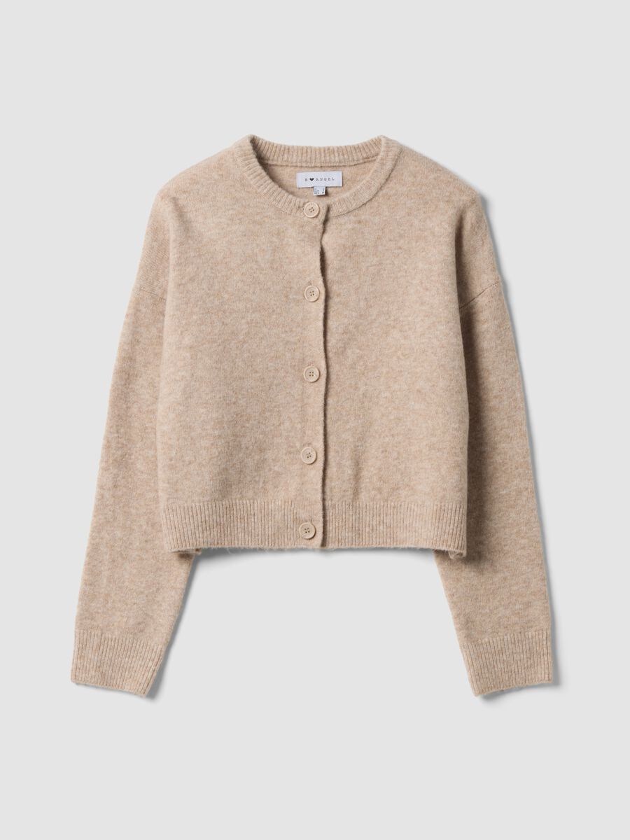 Cardigan beige in tessuto elasticizzato con girocollo over fit_0