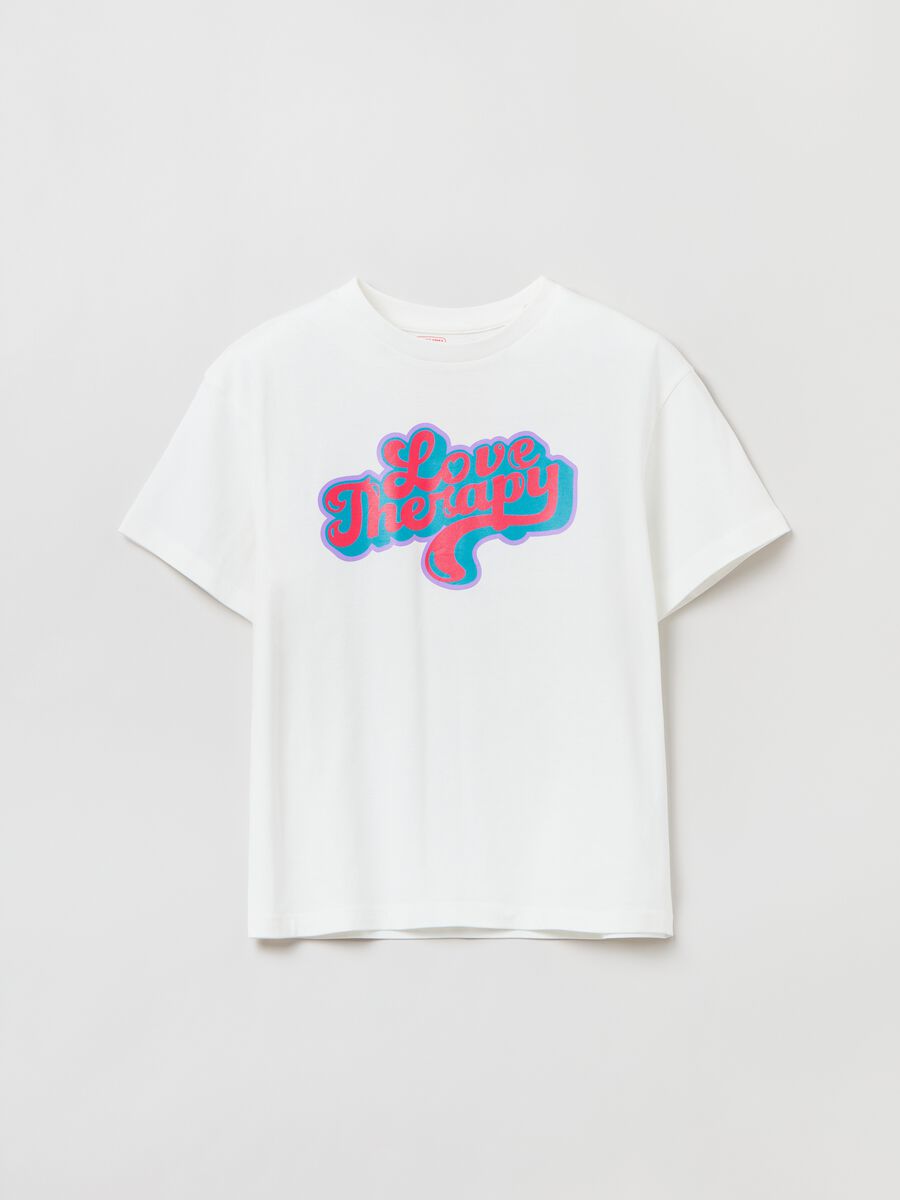 Cotton T-shirt with lettering print_0