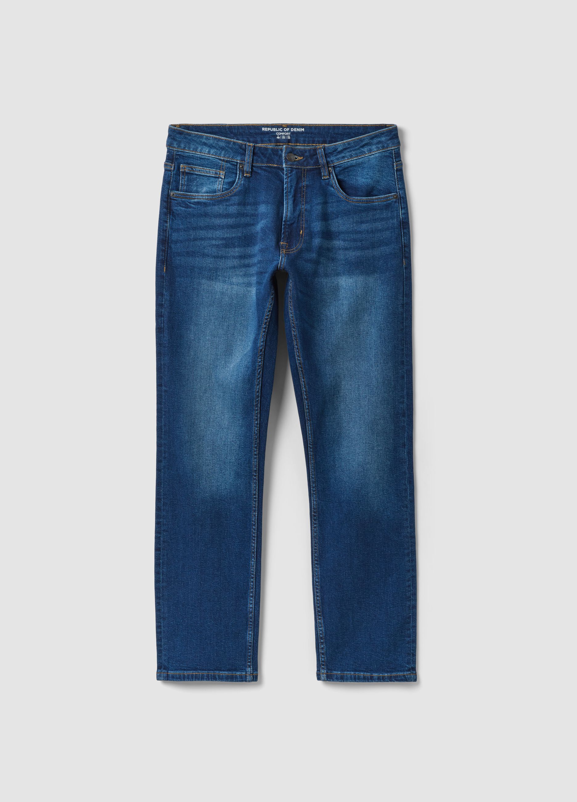 Blue stretch cotton comfort-fit jeans