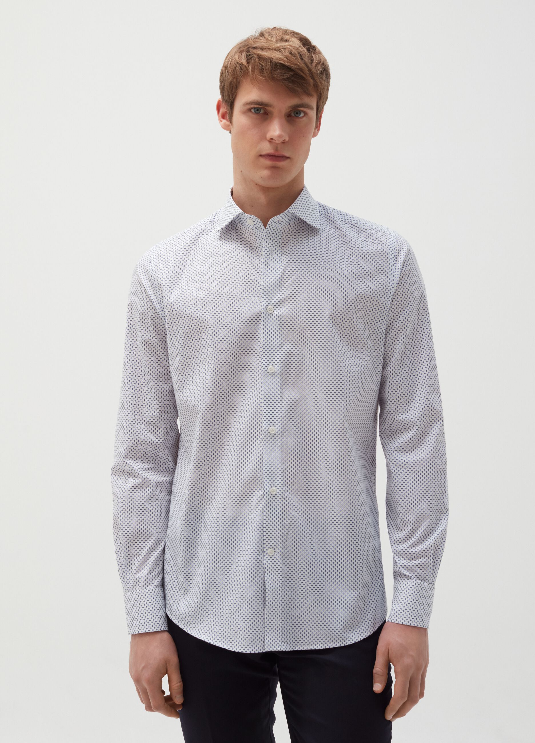 Slim-fit shirt in stretch cotton with pattern