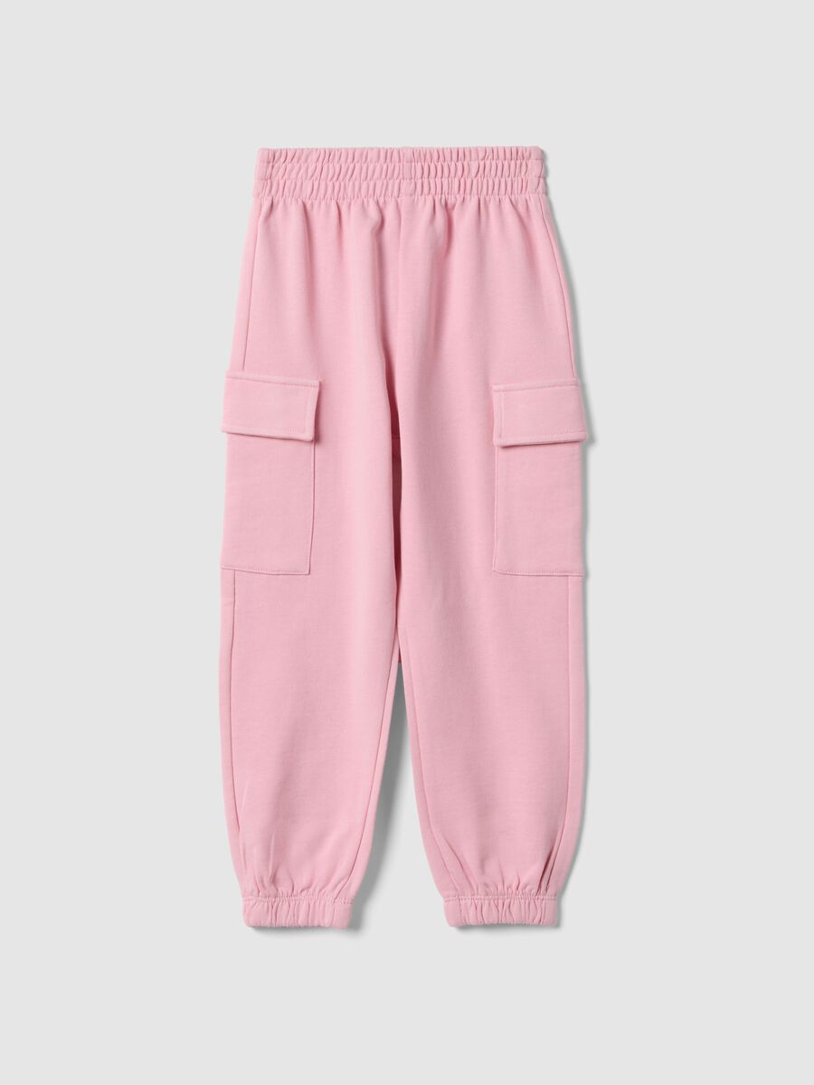Pantaloni cargo in puro cotone rosa da bambina regular fit_0