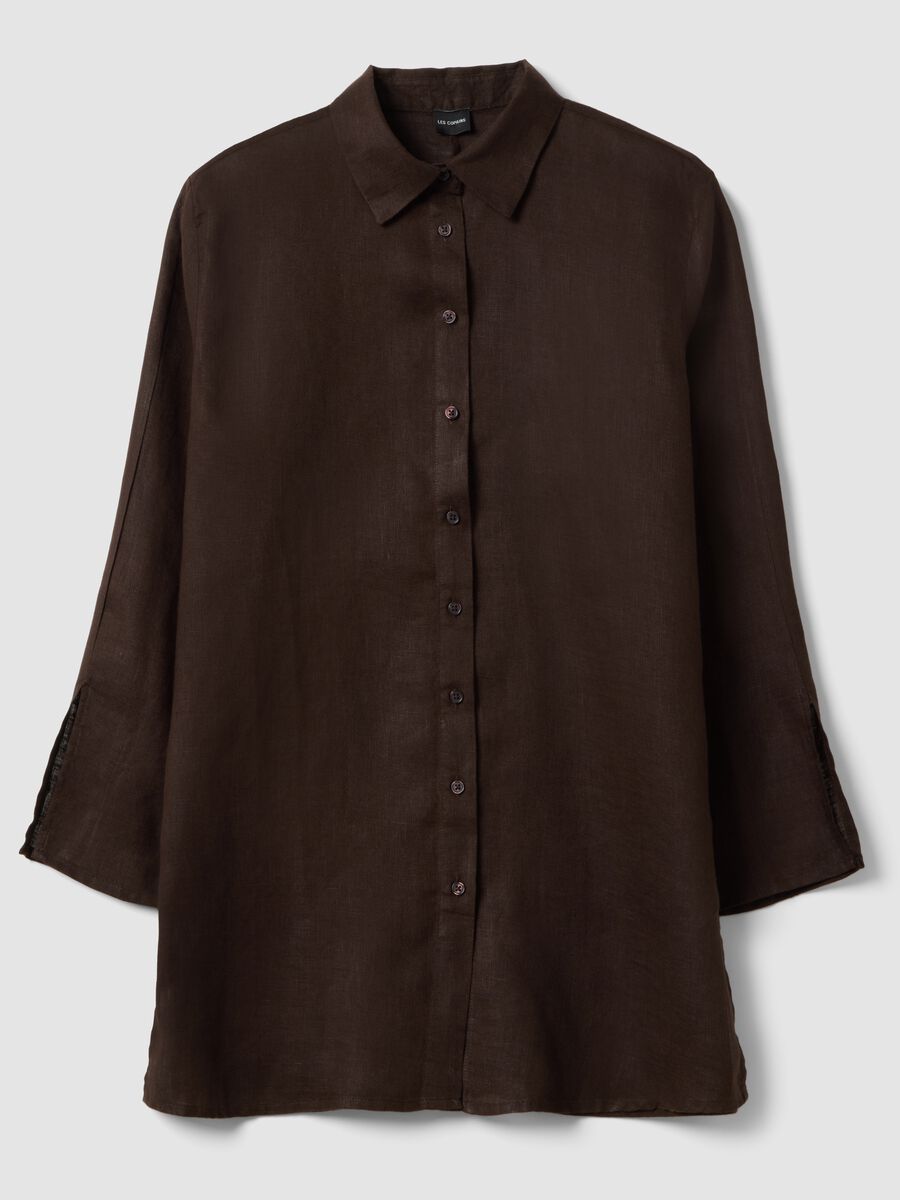 Brown pure linen oversized shirt_4