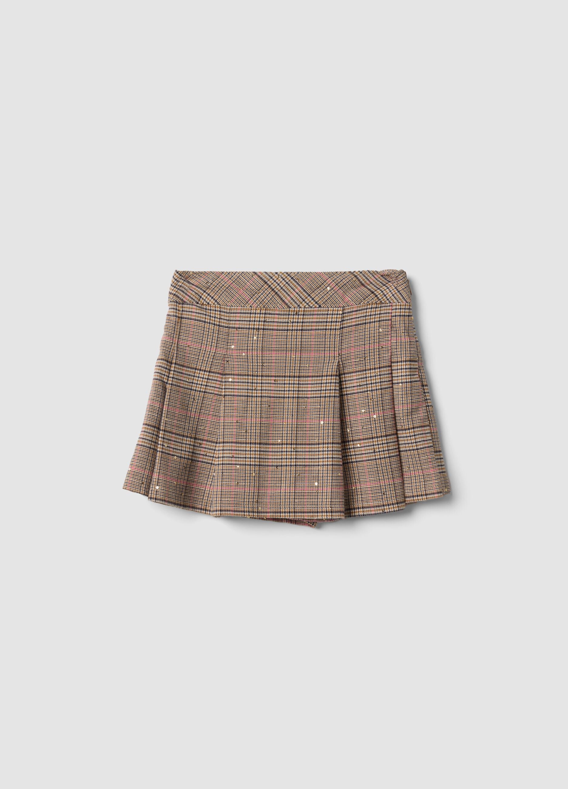 Girls&rsquo; brown checked stretch viscose skort