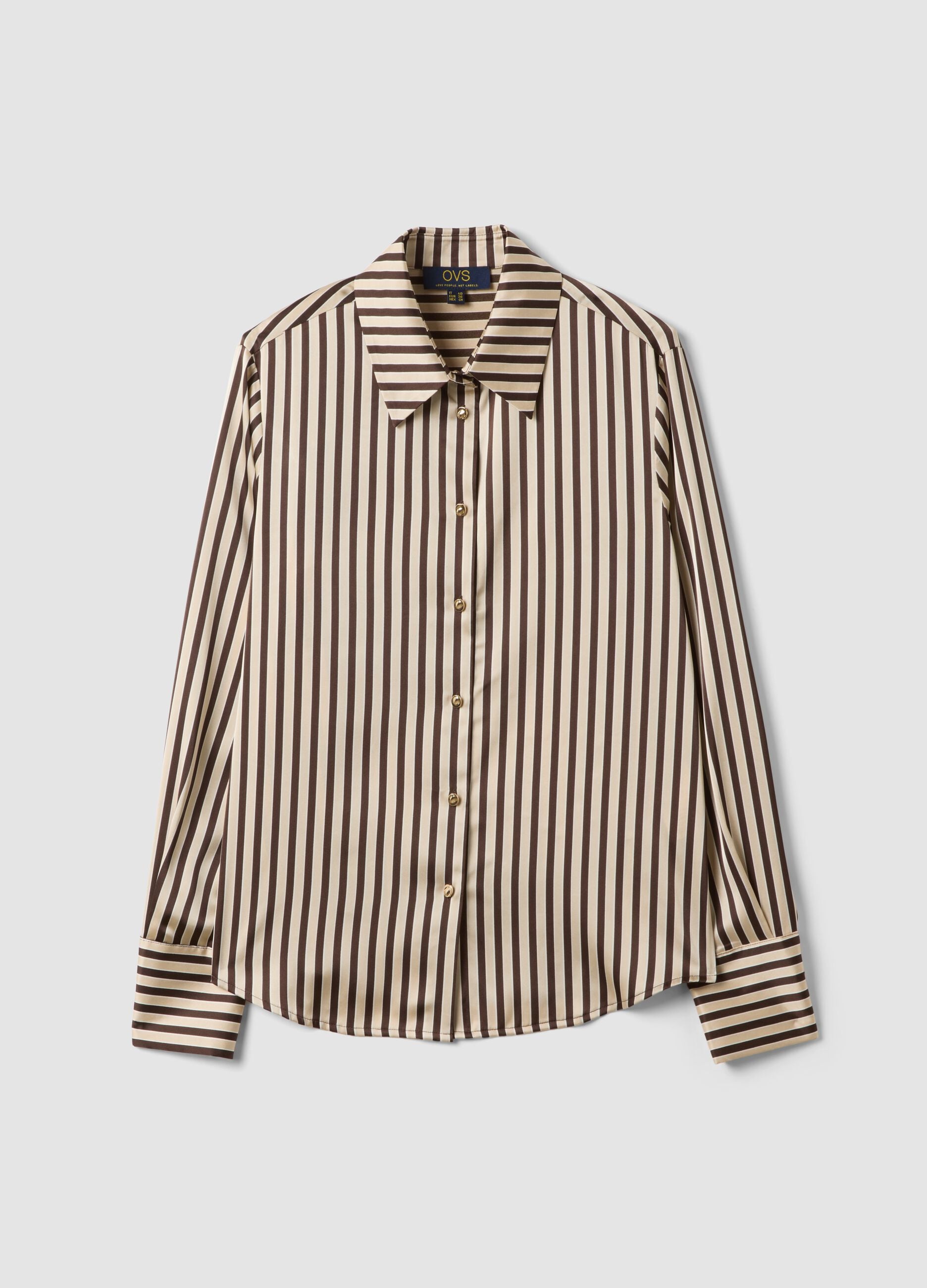 Yellow shirt with brown stripes in stretch fabric