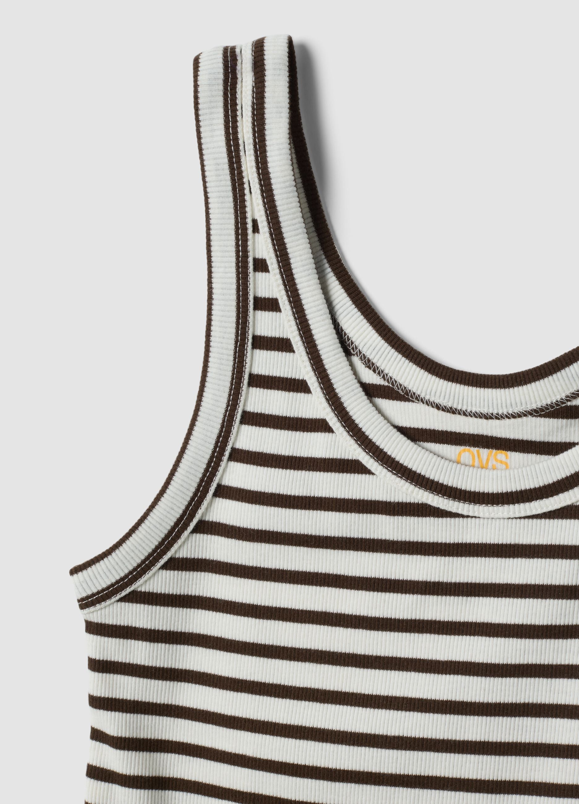 Brown striped pure cotton regular-fit tank top