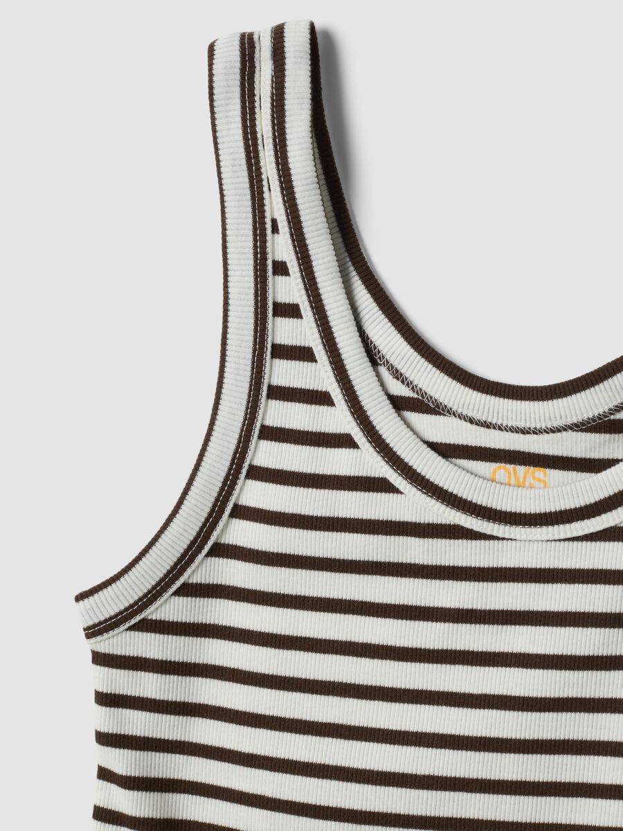 Brown striped pure cotton regular-fit tank top_1
