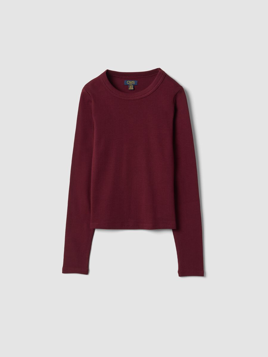 Red stretch organic cotton T-shirt with ribbed neckline_3
