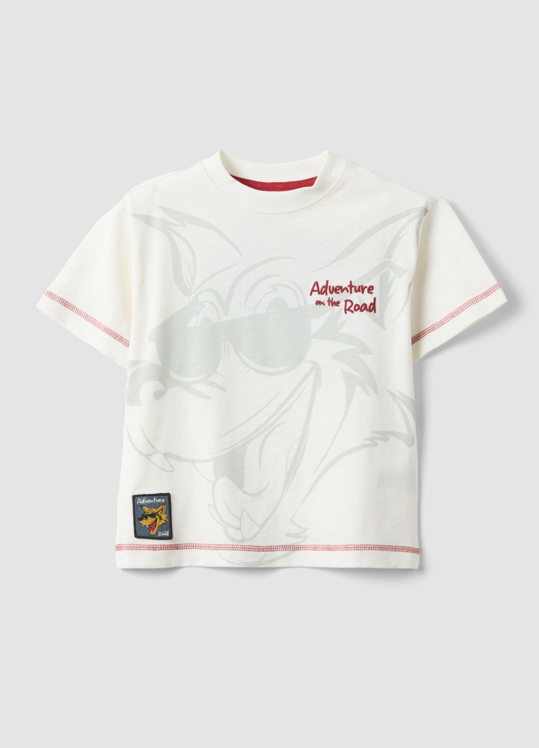 White pure cotton oversized fit girl's T-shirt with print