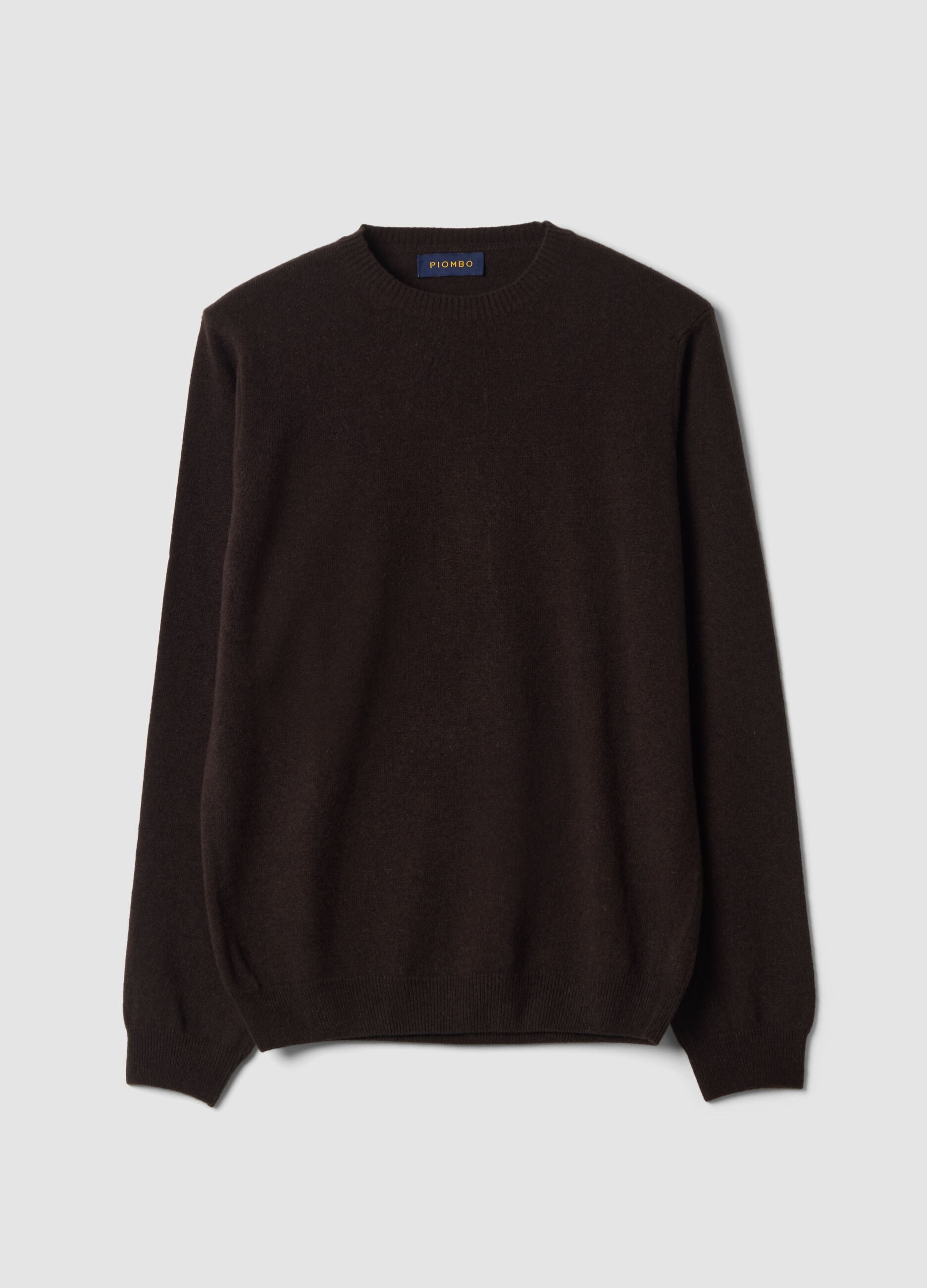 Brown pure wool crew-neck jumper, regular fit