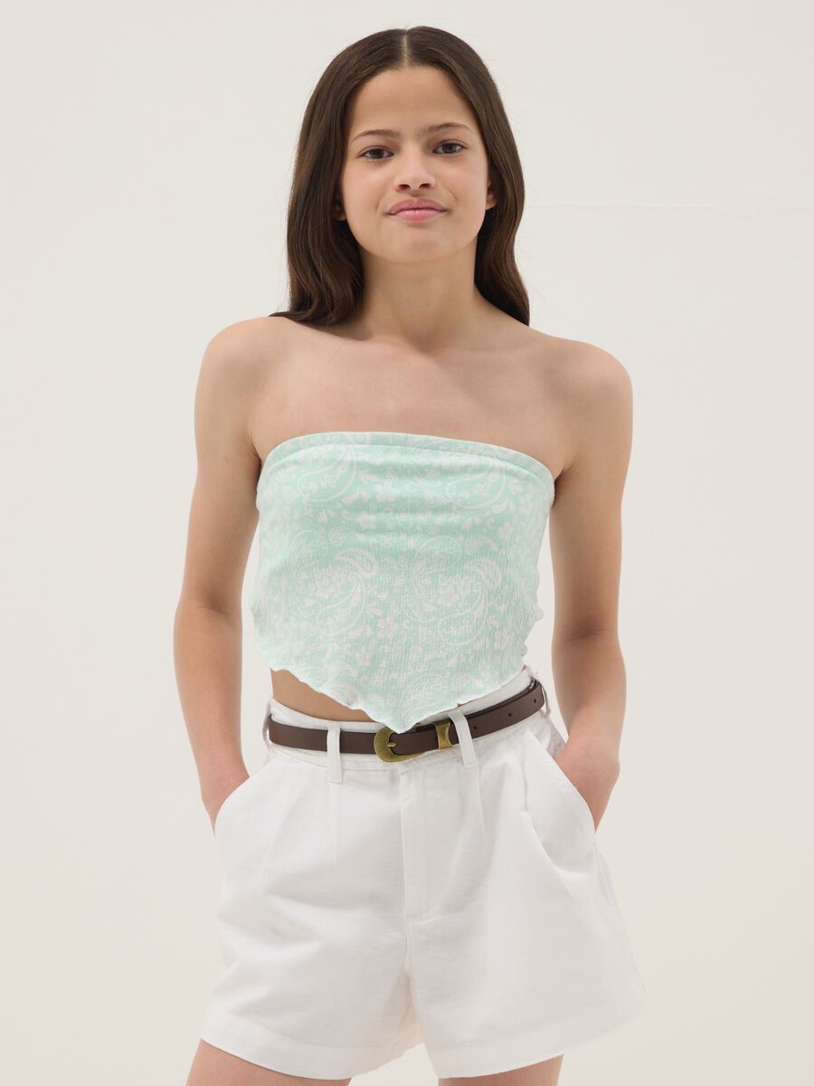 Hellblaues Top aus Stretch-Baumwolle mit Paisley-Print_1