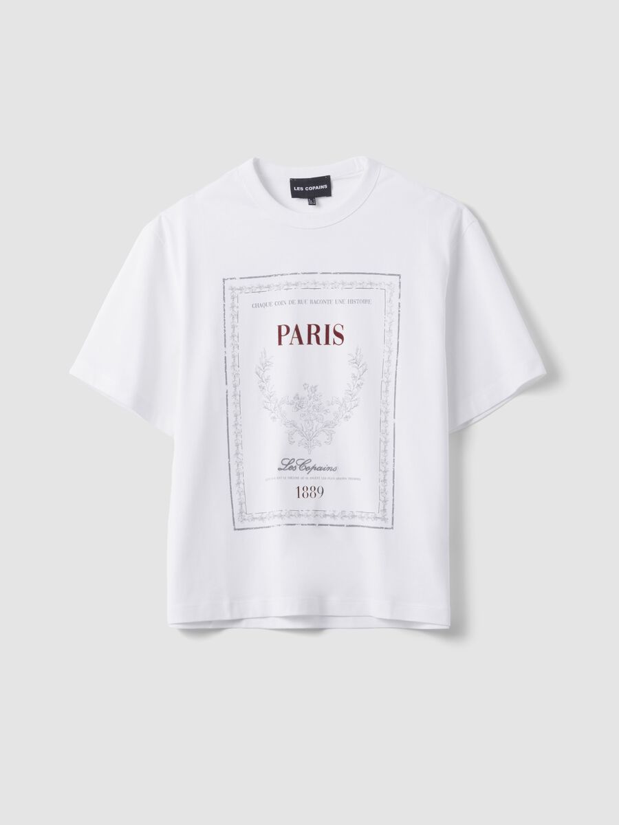 White pure cotton crew-neck T-shirt with print, relaxed fit_4