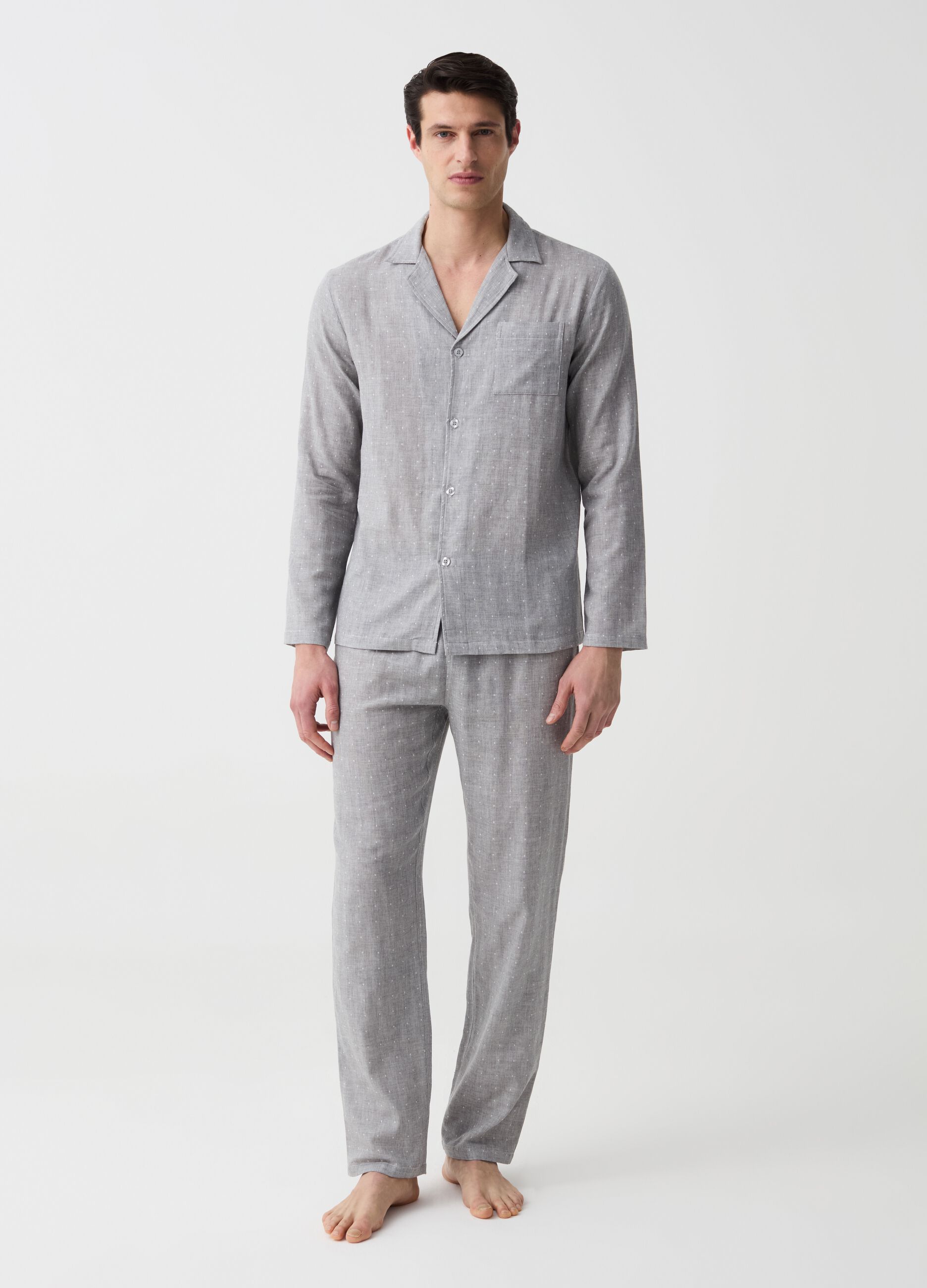 Long cotton pyjamas with pocket