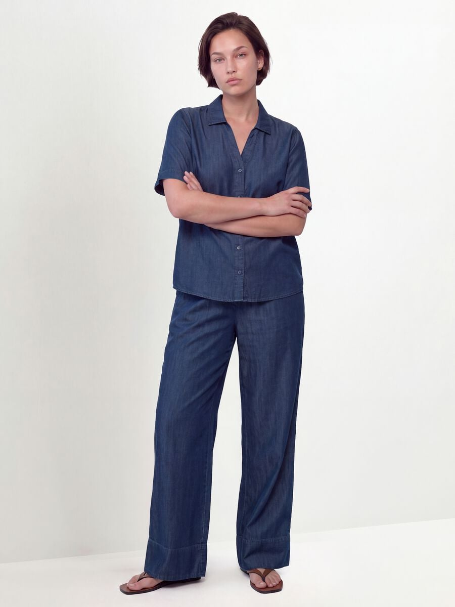 Blue pure lyocell trousers with elasticated waist, regular fit_0