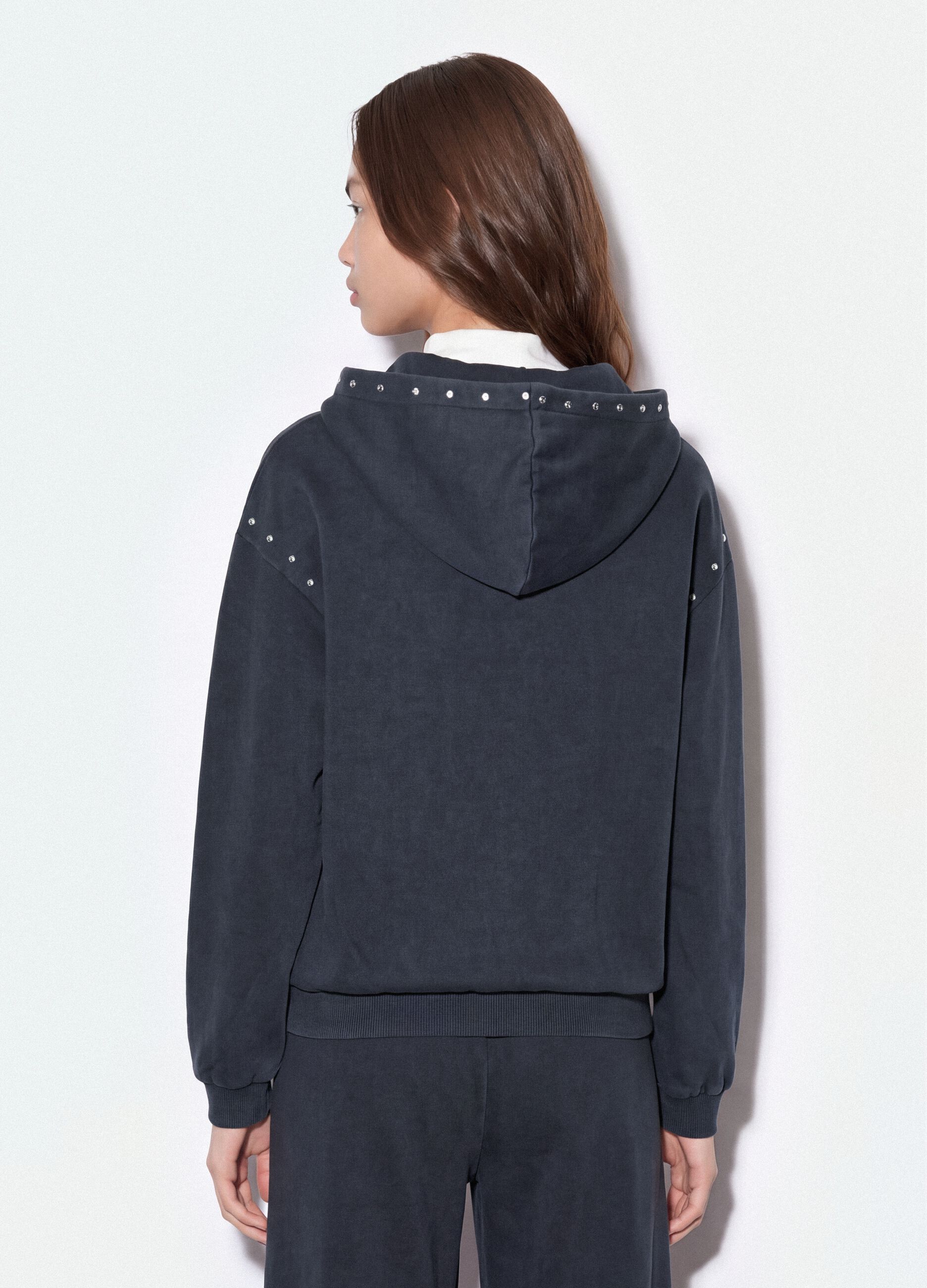 Grauer Hoodie aus Baumwollmix mit Strass, Relaxed Fit