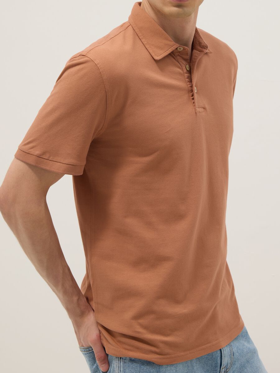 Brown pure cotton slim-fit short-sleeve polo shirt_3