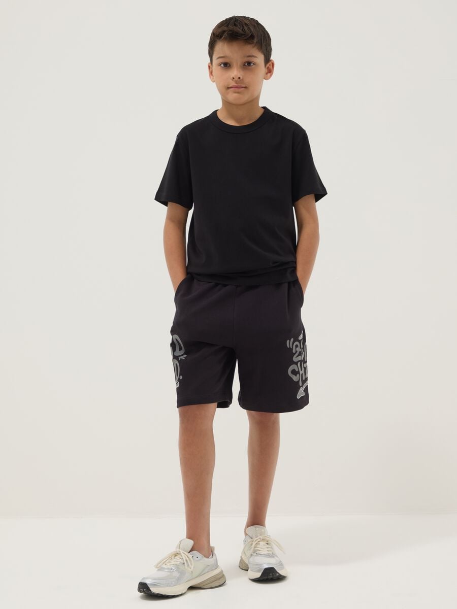 Schwarze Shorts aus reiner Baumwolle mit elastischem Bund_0