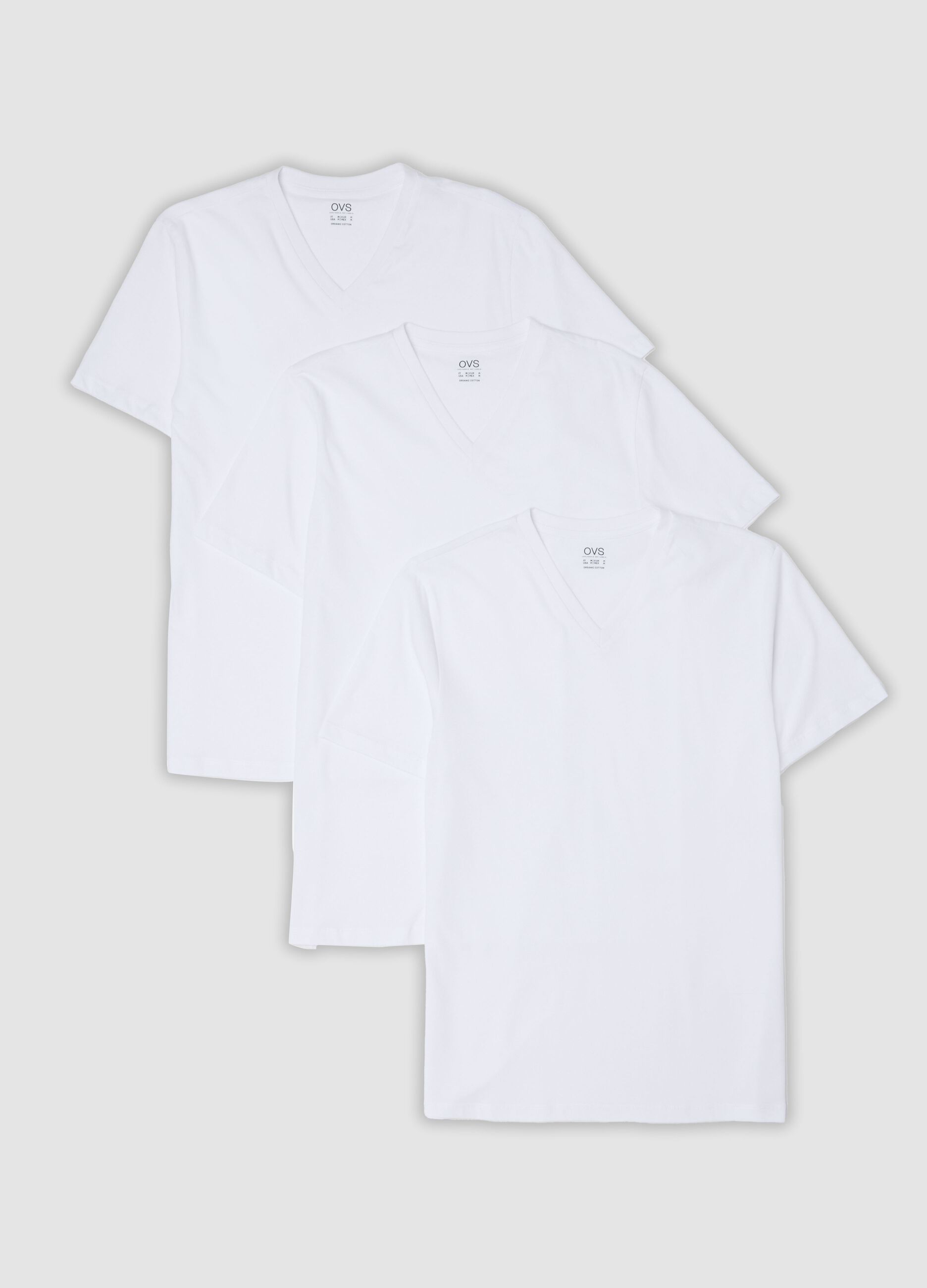 3-pack of white organic cotton V-neck T-shirts