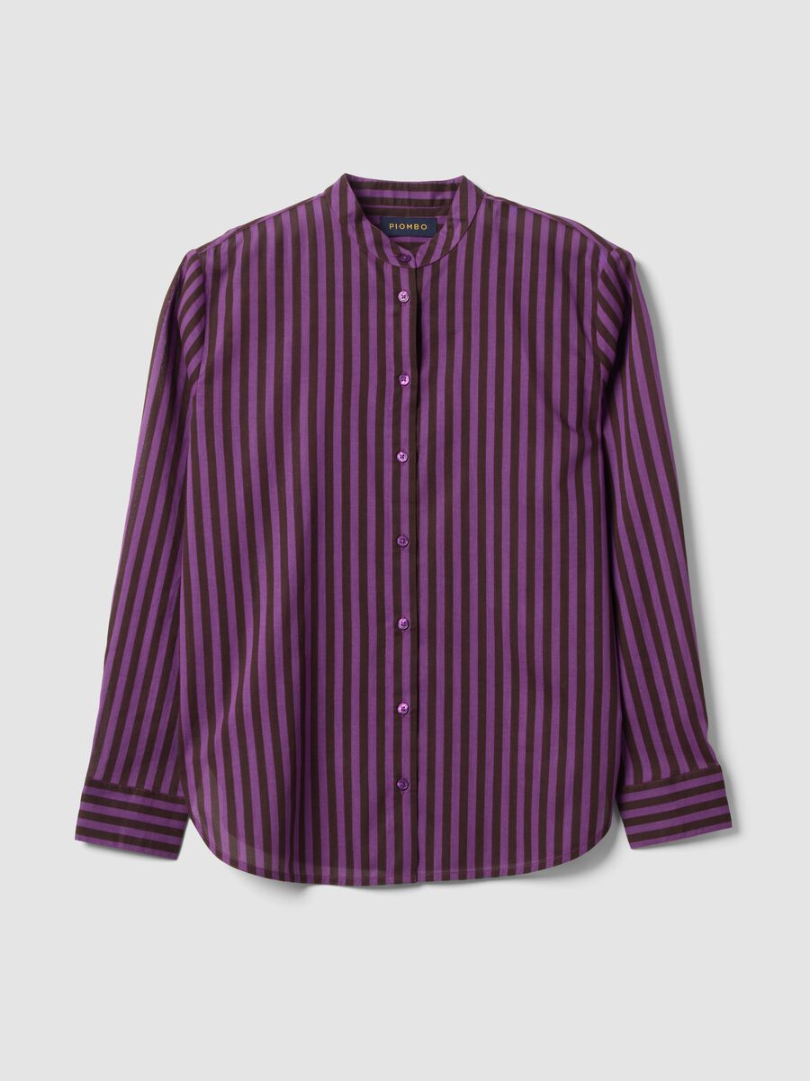 Violette gestreifte Hemdbluse aus reiner Baumwolle mit Stehkragen, Regular Fit_0