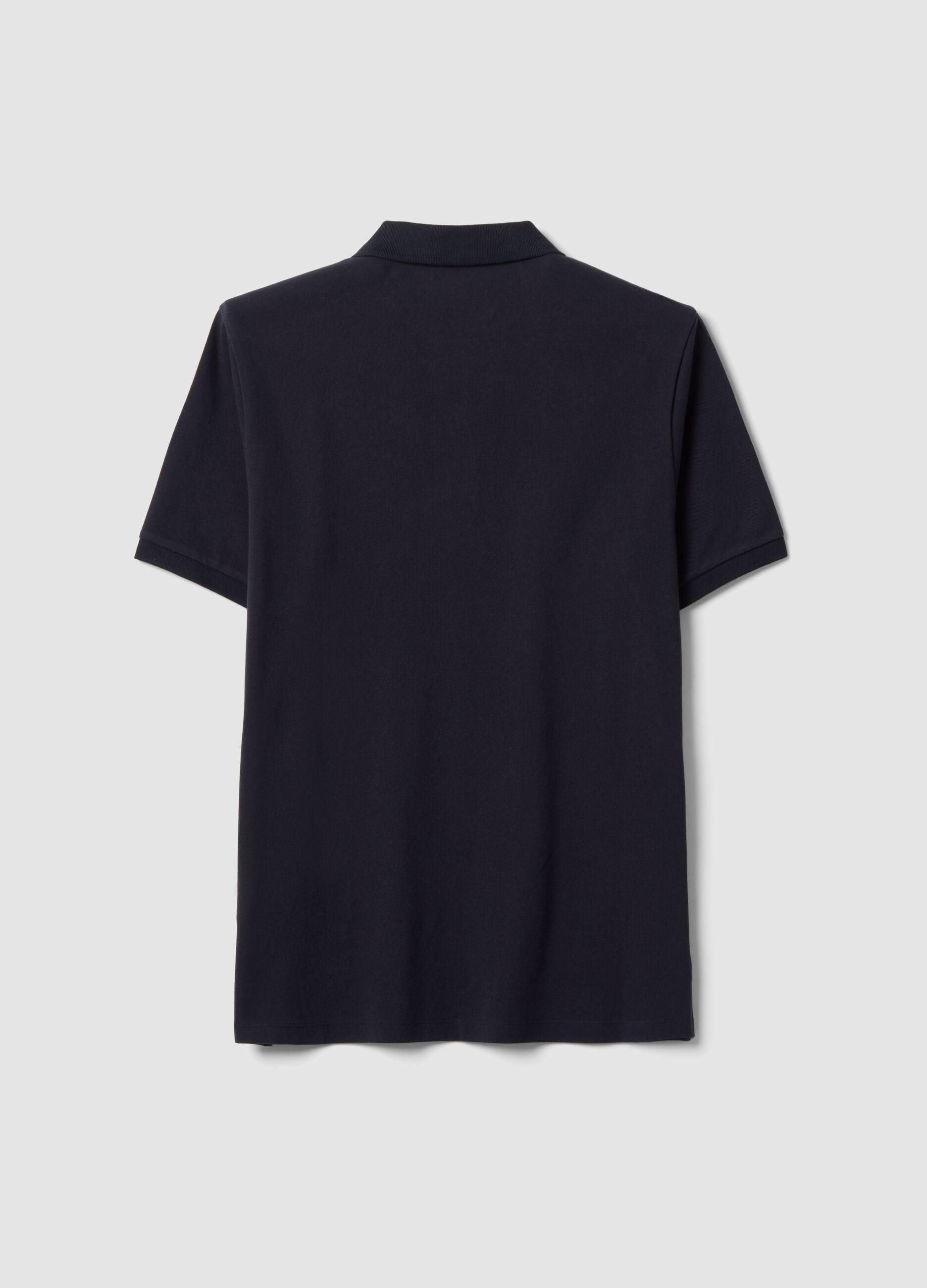 Black pure cotton piqu&eacute; polo shirt with classic collar, regular fit
