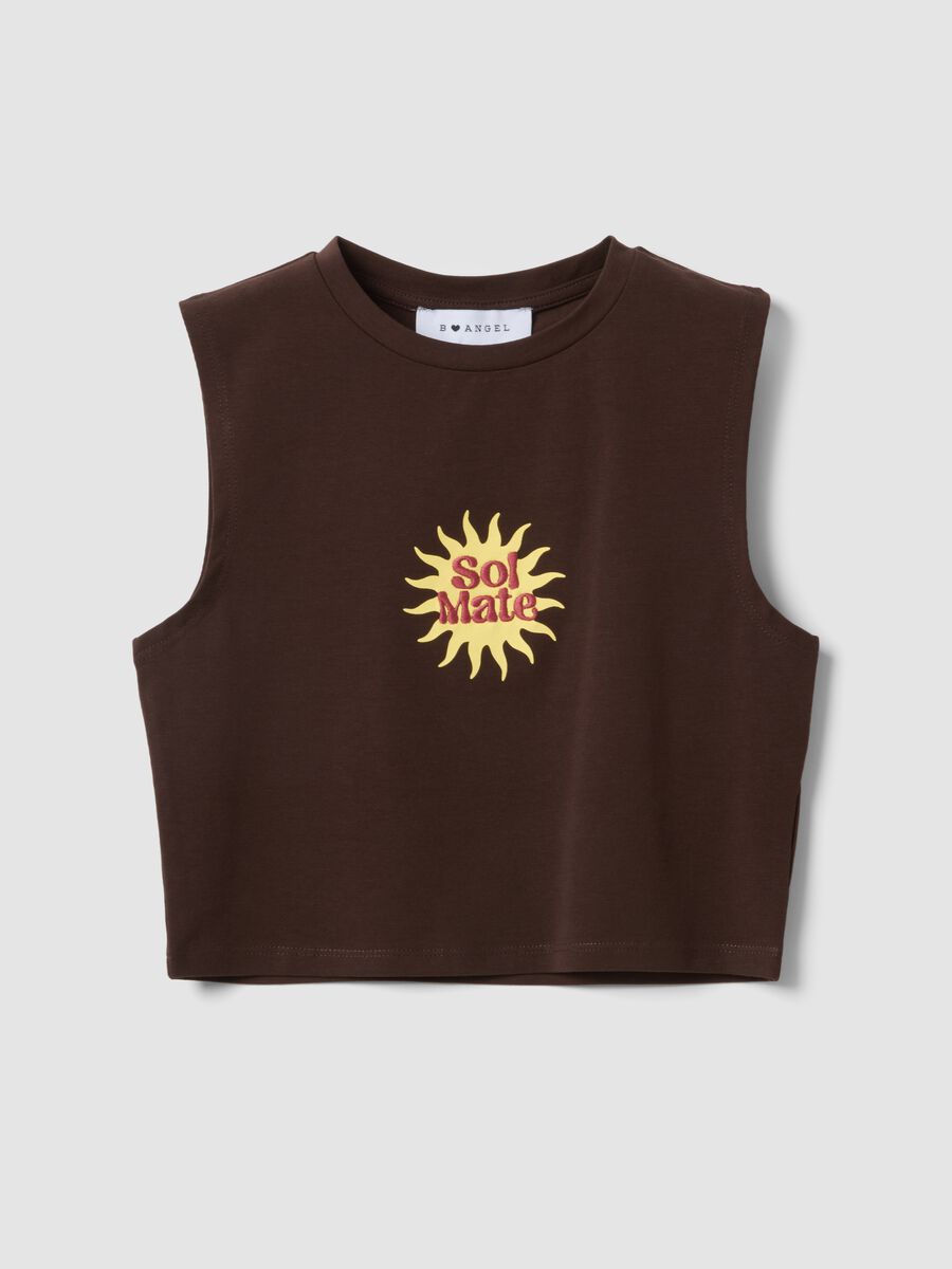 Braunes Regular-Fit-Tanktop aus elastischer Baumwolle mit Print_0