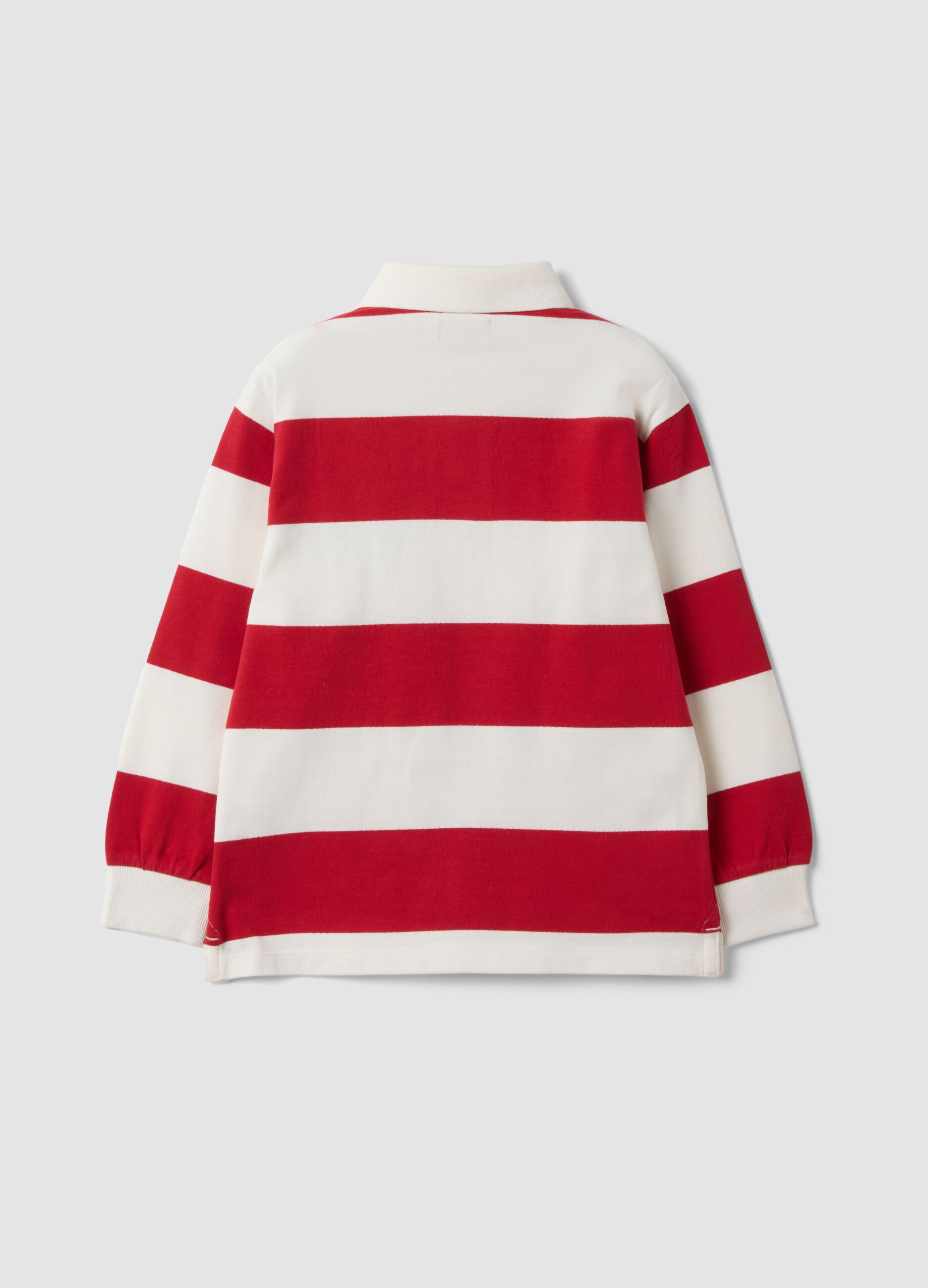 Red pure cotton striped polo shirt with classic collar for boys