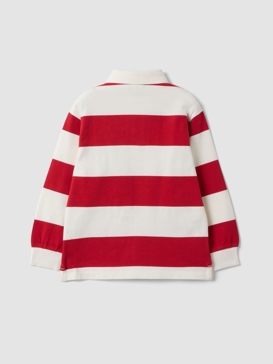 Red pure cotton striped polo shirt with classic collar for boys_1