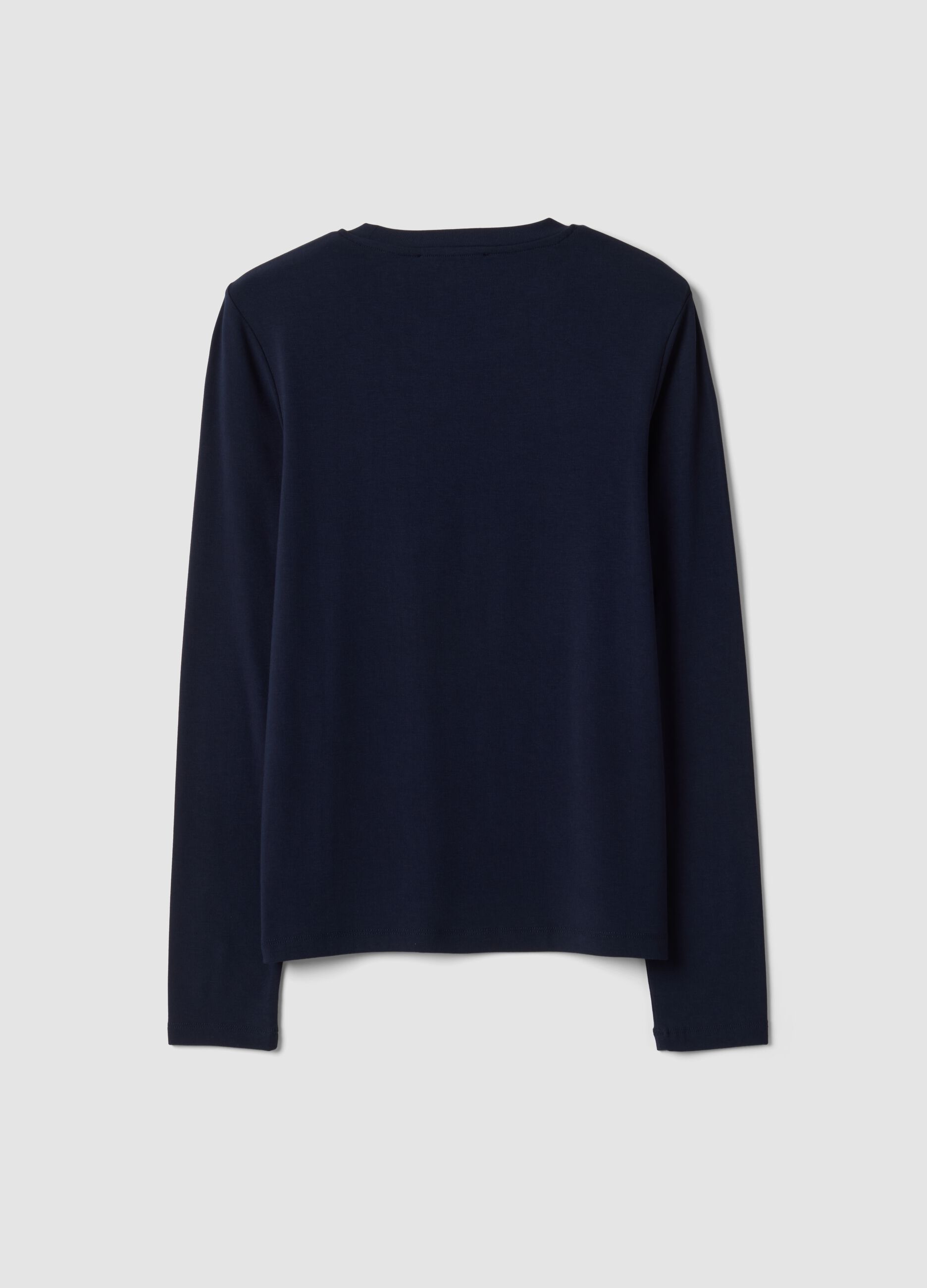 T-shirt blu girocollo in viscosa e lana elasticizzata regular fit