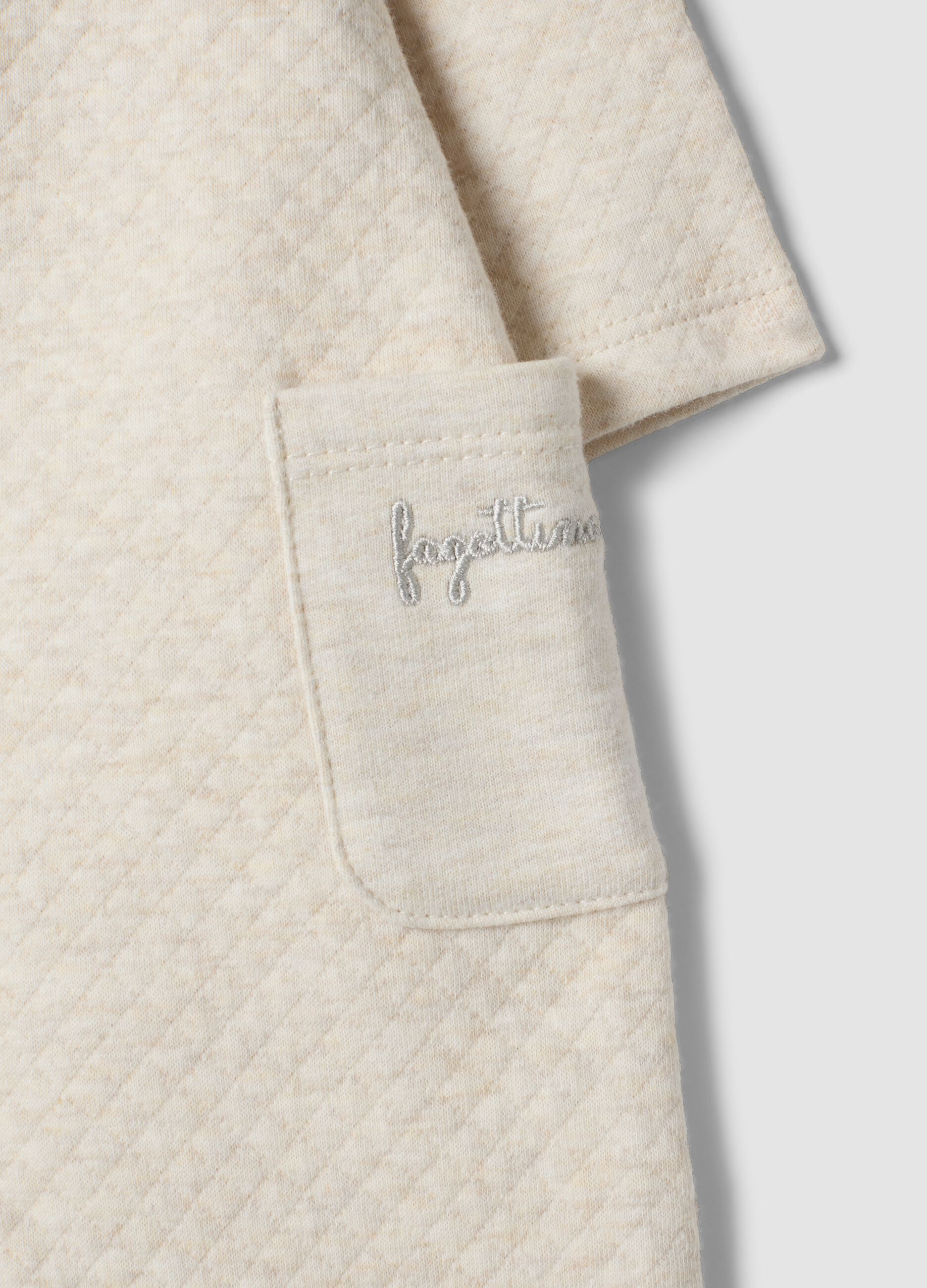 Beige hooded babygrow in organic cotton blend