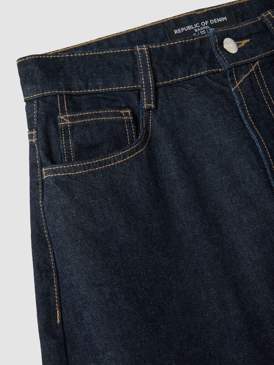 Dark wash pure cotton denim barrel-fit jeans_5