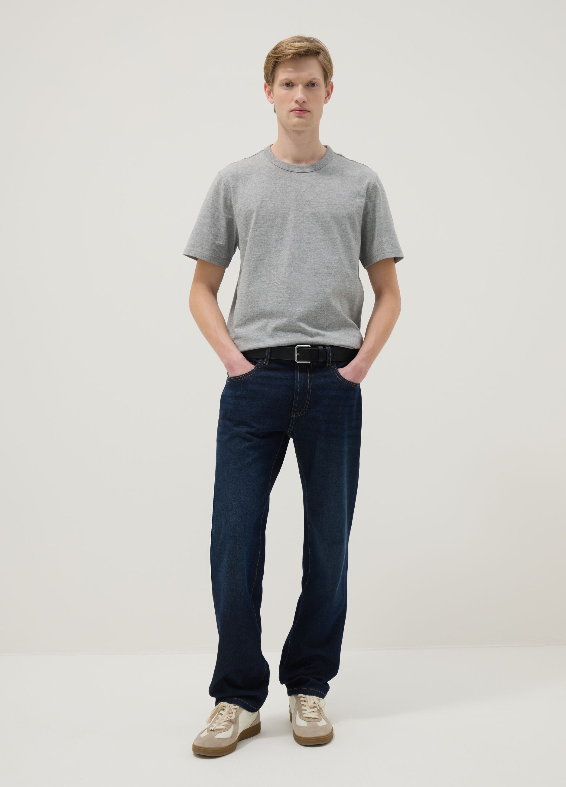 Short-sleeve grey pure cotton regular fit t-shirt