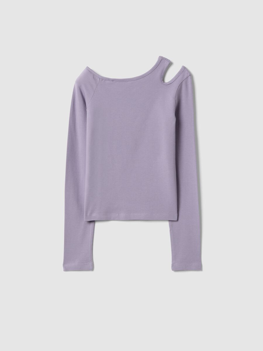 Purple cotton blend slim fit girls&rsquo; top with boat neckline_1