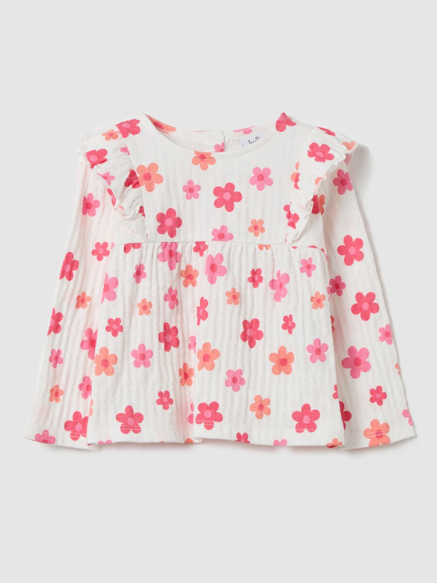 Long-sleeved T-shirt with flower print frill_0