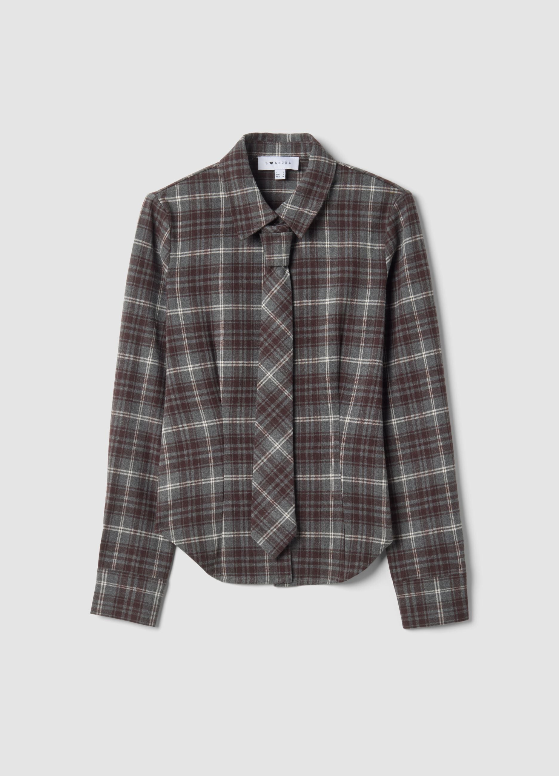 Camicia flanella grigia in viscosa elasticizzata con cravatta slim fit