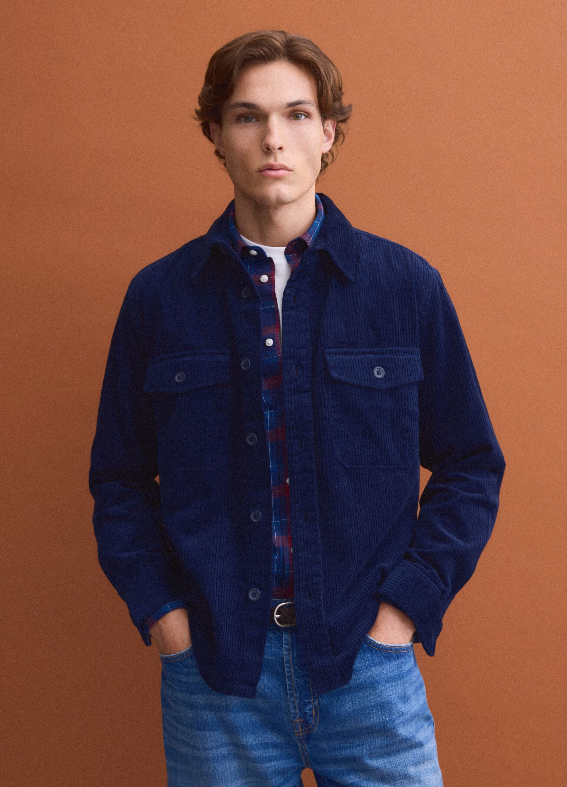 Blue pure cotton corduroy shacket in an oversized fit