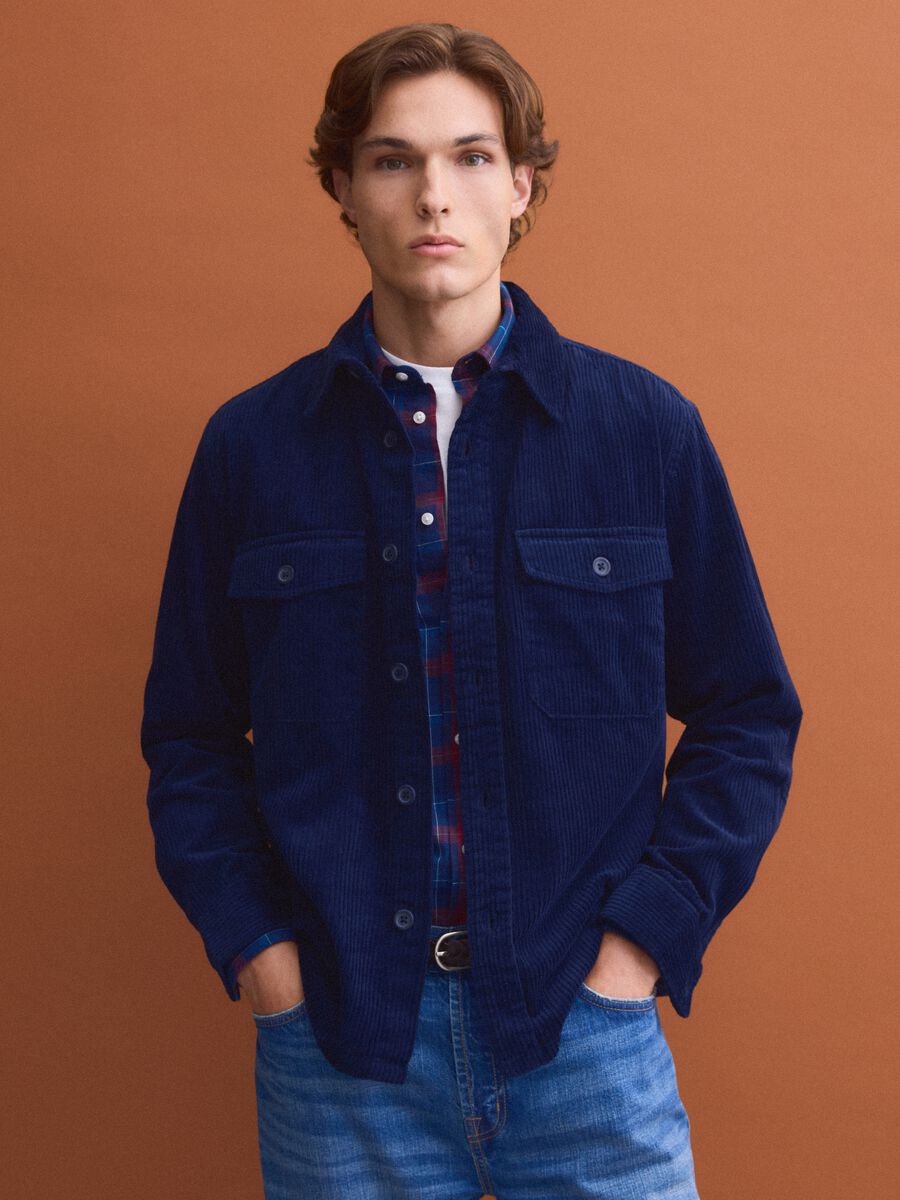 Blue pure cotton corduroy shacket in an oversized fit_0