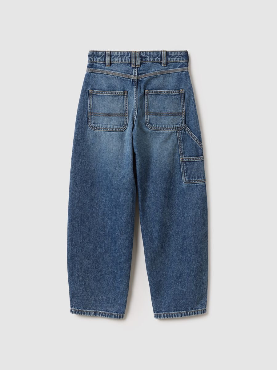 Girl's blue pure cotton balloon jeans with regular fit_4