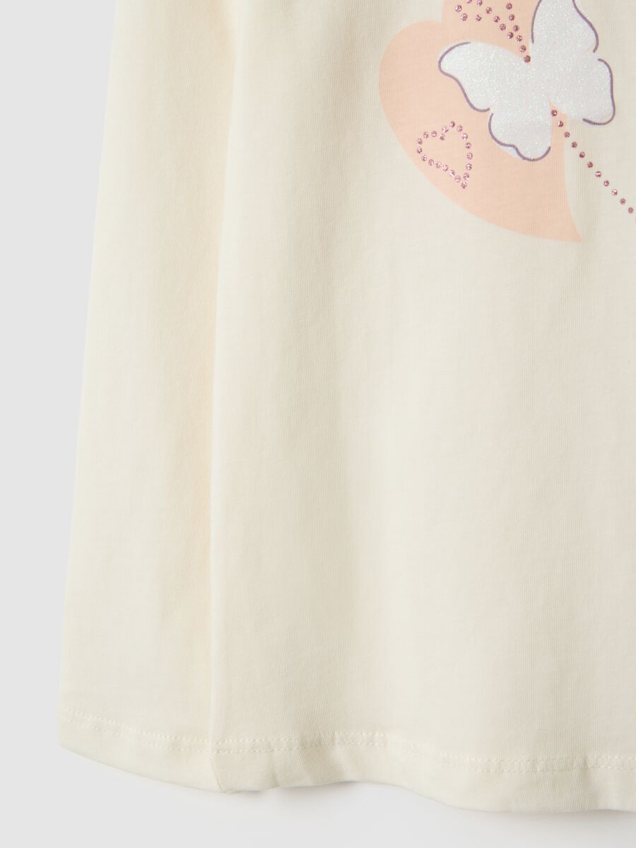 Beige pure cotton T-shirt with butterflies for girls_3