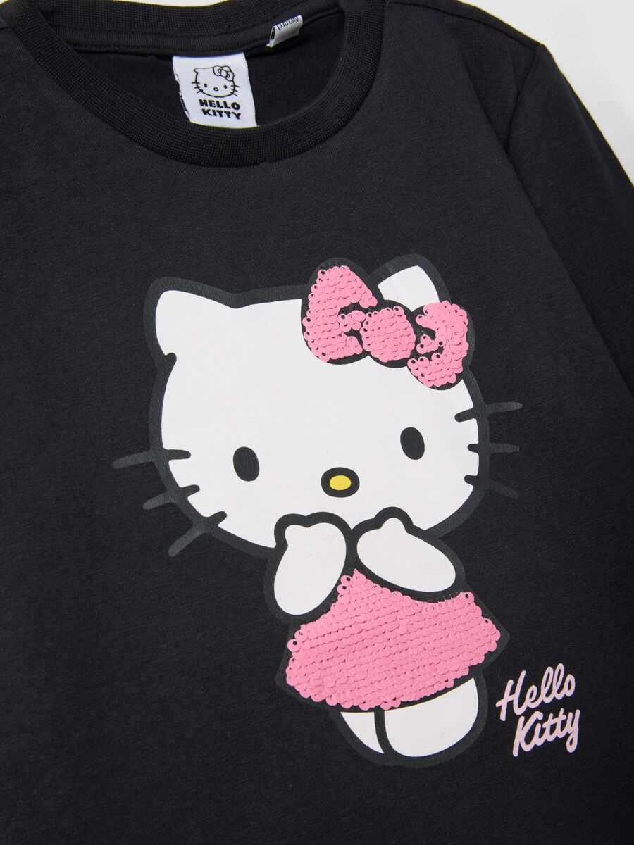 T-shirt nera in cotone elasticizzato con stampa Hello Kitty per bambina_2