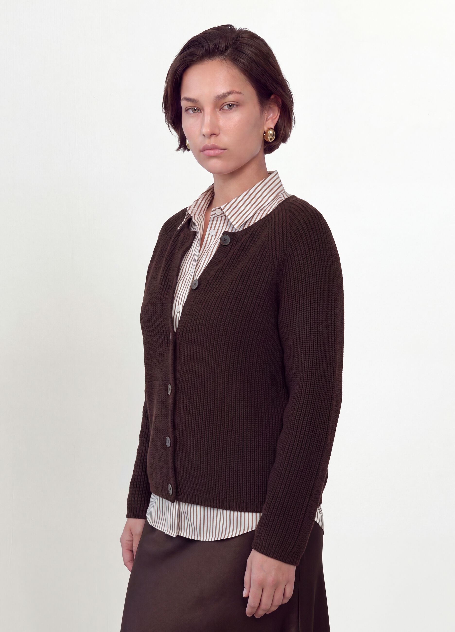 Multicolour pure cotton crew-neck cardigan, regular fit