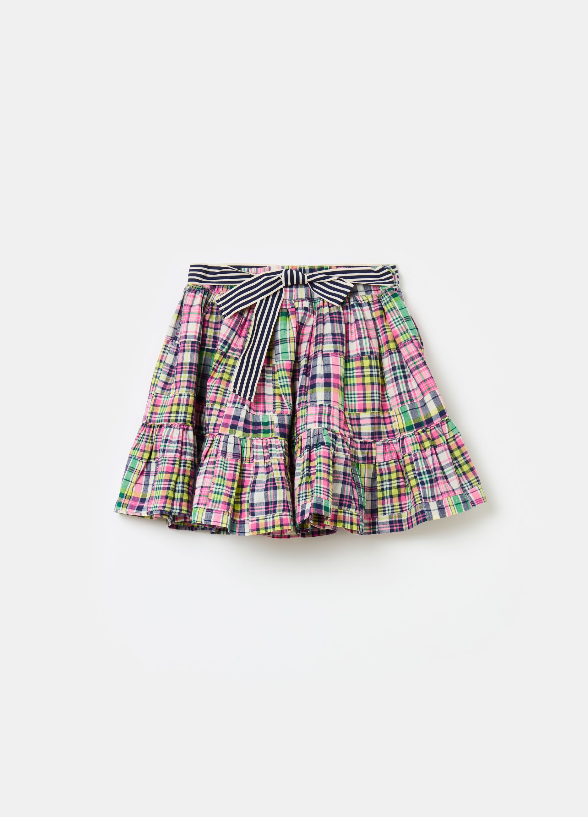 Tiered skirt with multicoloured check pattern