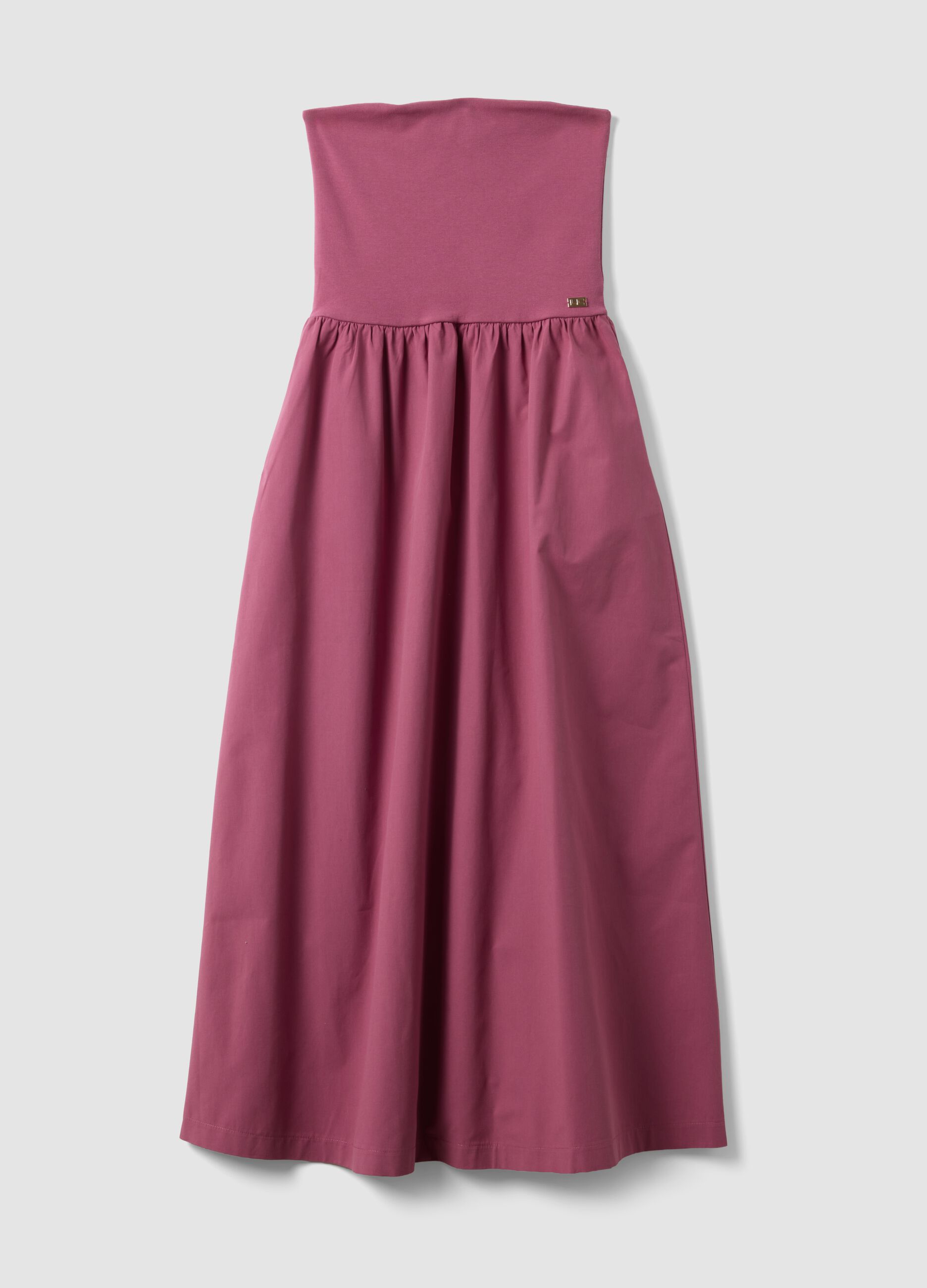 Robe longue rose en coton stretch, coupe regular, sans bretelles