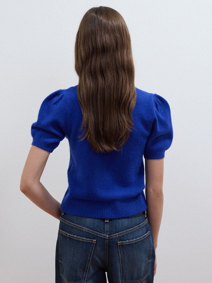 Blue stretch viscose crew-neck top, regular fit_3