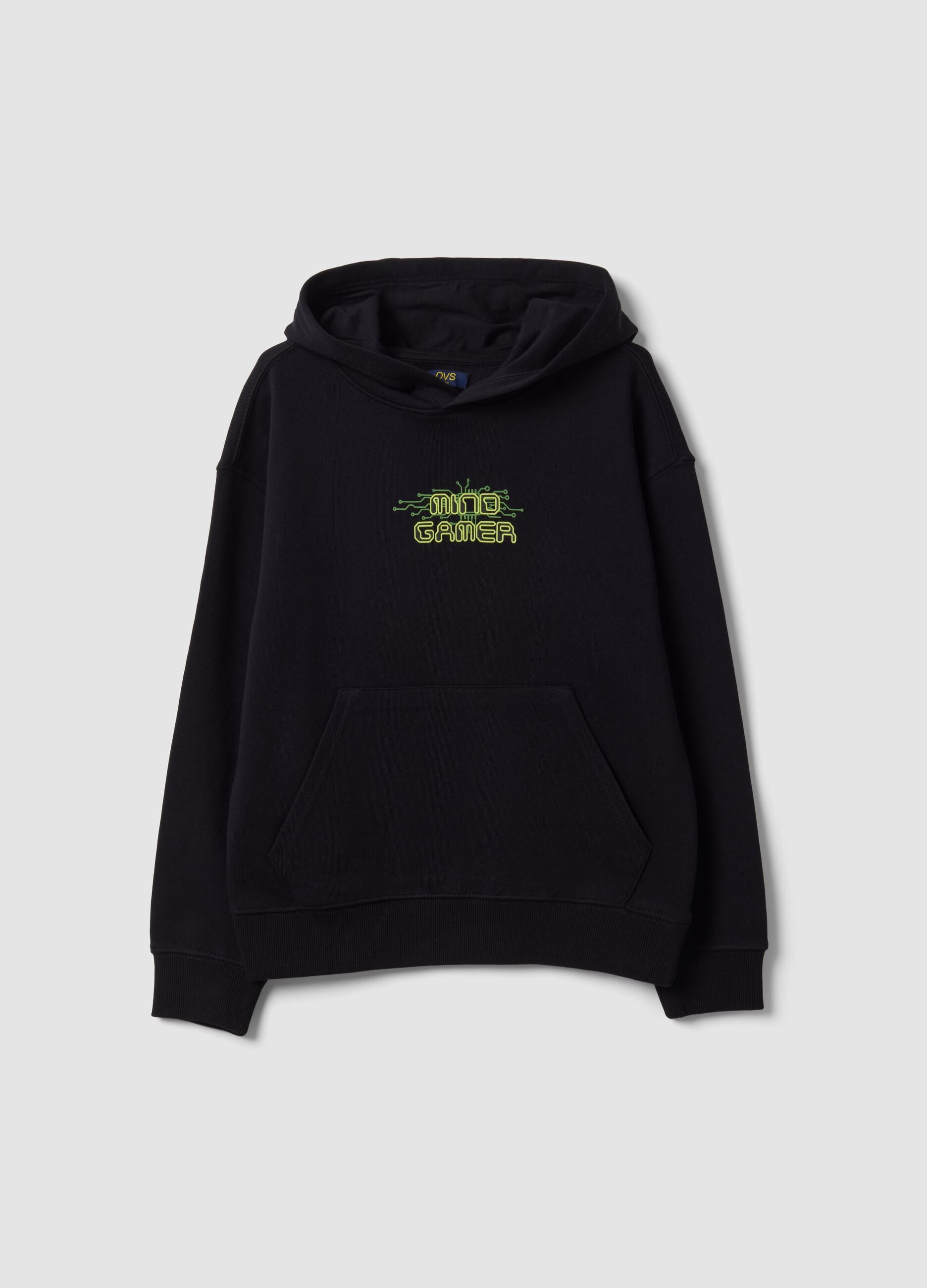 Black oversized pure cotton gaming hoodie for boys