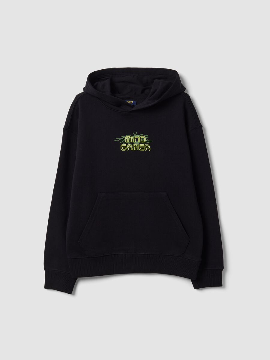 Black oversized pure cotton gaming hoodie for boys_3