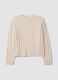 Maglia beige in misto lana a trecce con girocollo over fit_0