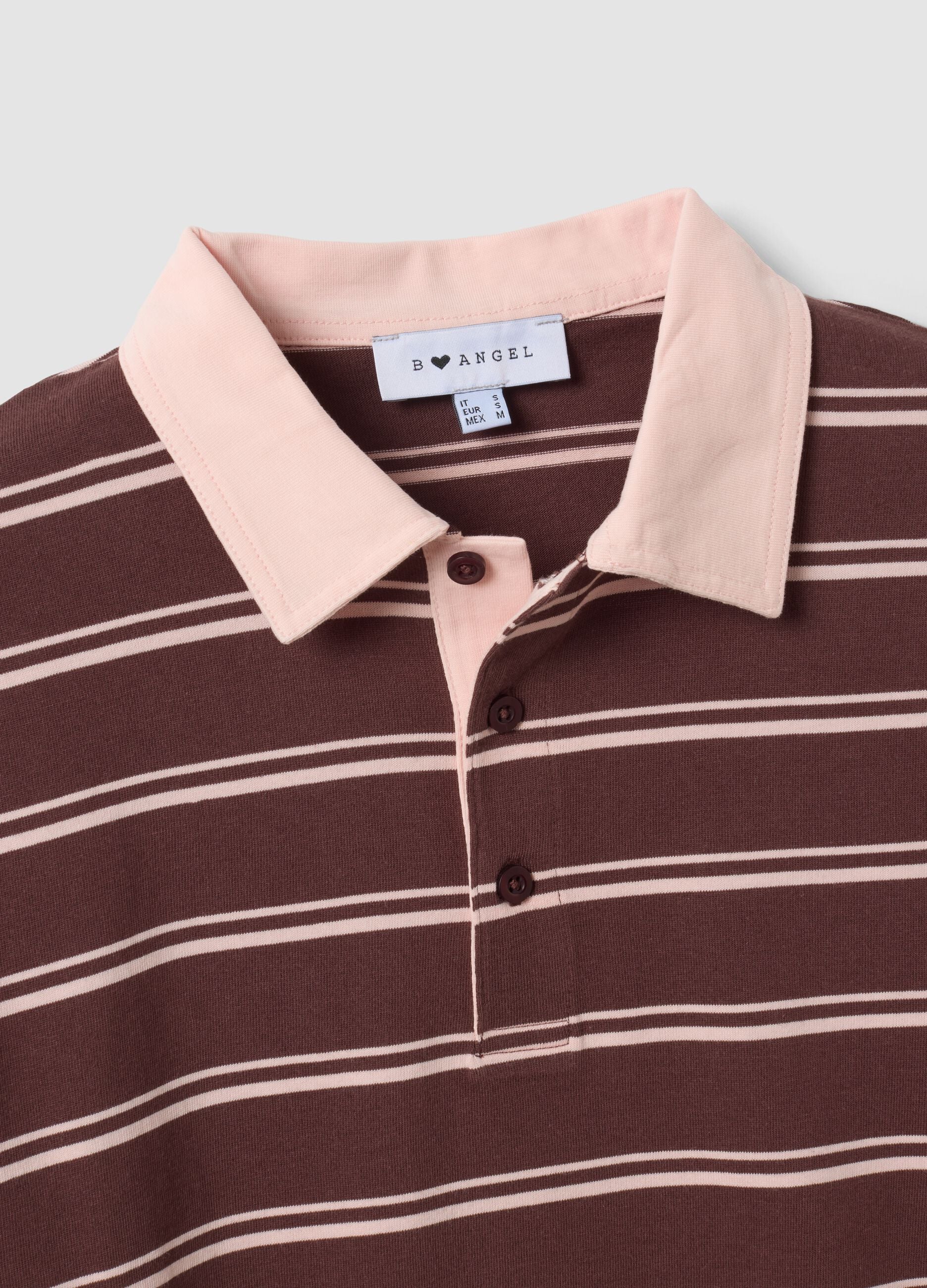 Braunes Polo aus reiner Baumwolle mit Streifen, Langarm, Regular Fit