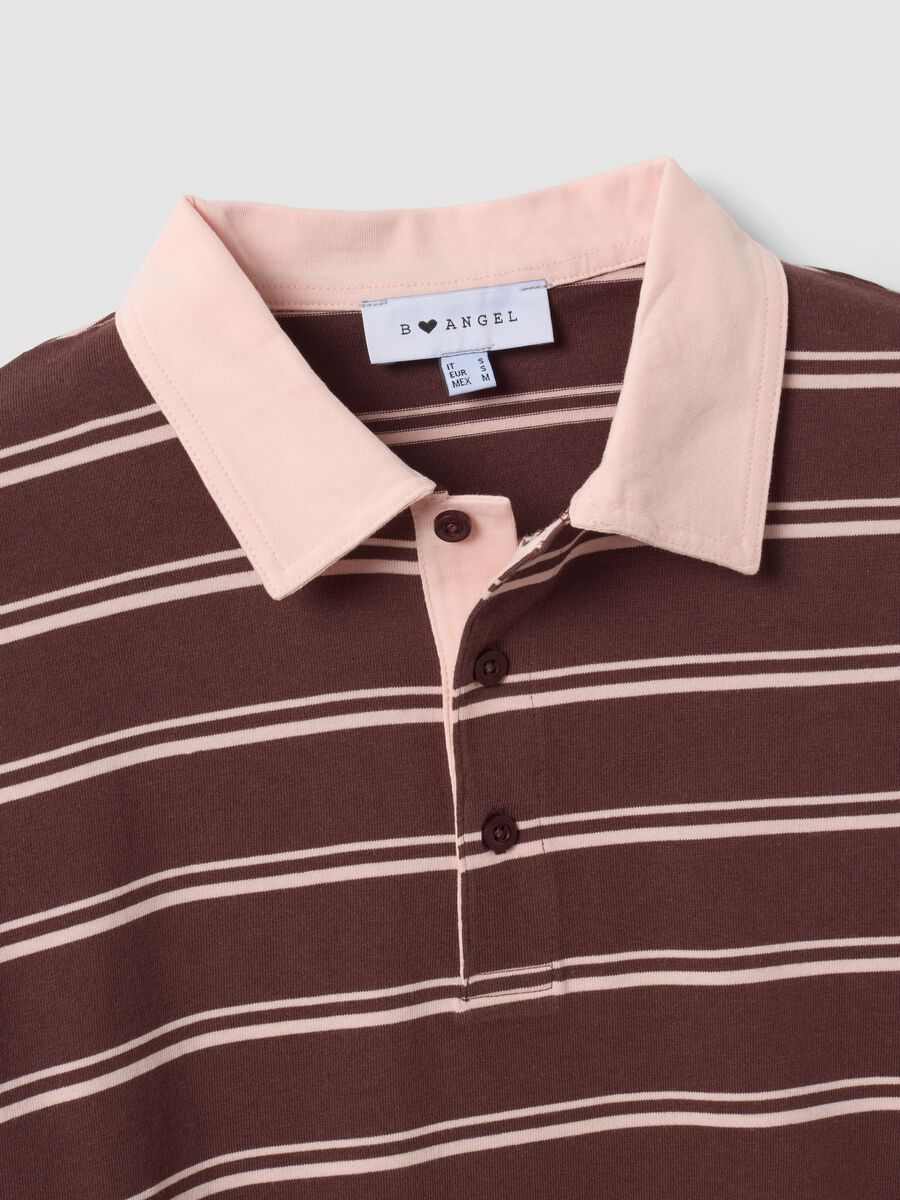 Brown striped long-sleeve pure cotton polo shirt, regular fit_1