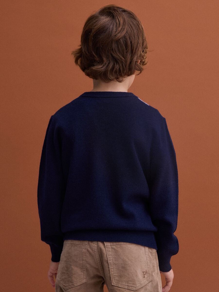 Blue pure wool jumper with jacquard crew neck_2